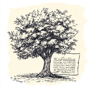 手绘大树旁的文字笔记