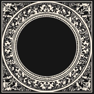 复古黑白花纹圆形边框图案