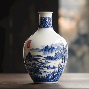 青花瓷瓶 山水入画韵悠长