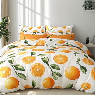 清新橙意床品 点亮卧室氛围