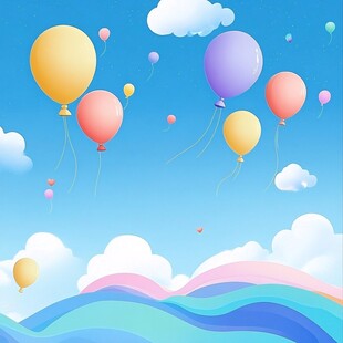 蓝天飘气球梦幻风景图