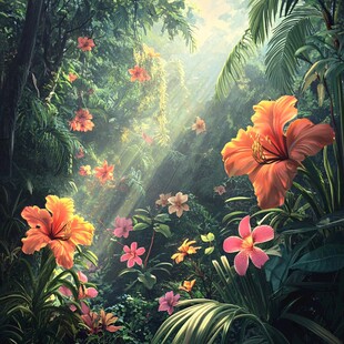 梦幻雨林中的绚烂花卉世界