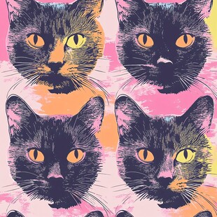 黑猫图案 多彩艺术风格设计