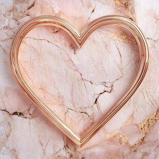 玫瑰金心形框置于大理石上