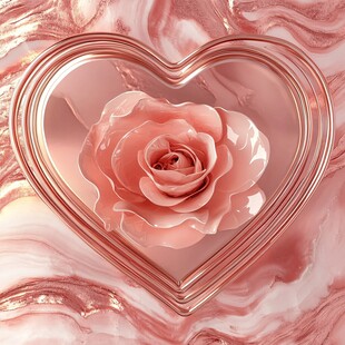 心形框中的柔美粉玫瑰