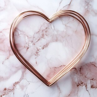 玫瑰金心形框架于大理石上