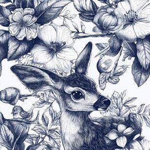 小鹿与繁花的梦幻图景