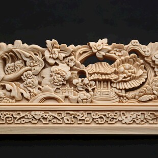 中式木雕精美花鸟亭台纹饰