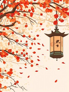 秋日红枫下的中式灯笼