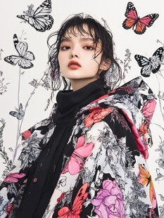 蝴蝶环绕的时尚个性女孩