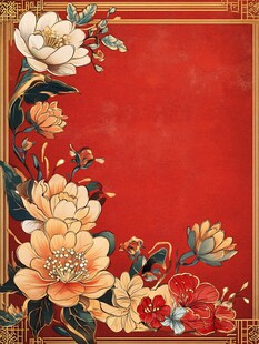 中式红底花卉边框图案