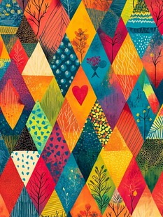 多彩几何森林图案插画