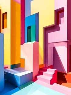 多彩几何建筑空间画面