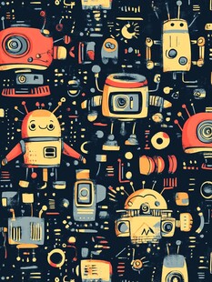 可爱机器人涂鸦风无缝图案