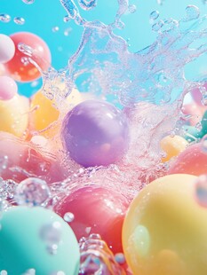 彩色球入水的动感瞬间