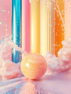 梦幻彩柱旁的泡泡球