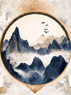中式山水墨韵圆形画作