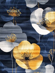 蓝底花卉抽象艺术图案