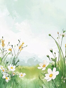 春日草地野花清新景象