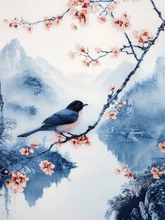 水墨花鸟山水诗意画卷