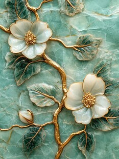 玉石金纹花卉浮雕装饰