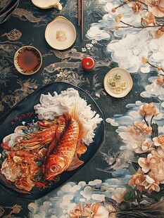 中式餐桌上的美味烤鱼