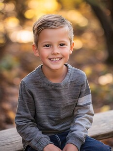 秋日里微笑的可爱小男孩