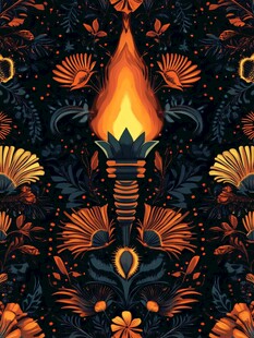 火焰花卉图案的神秘织物