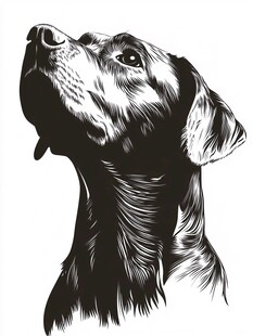 仰头的狗狗黑白插画