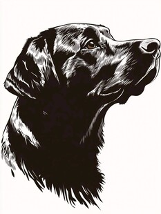 拉布拉多犬头部黑白插画