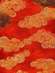 中式红底祥云传统图案