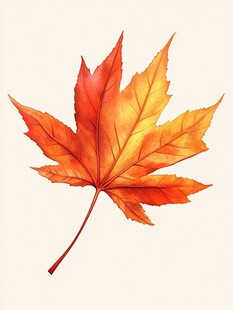 橙红枫叶水彩画