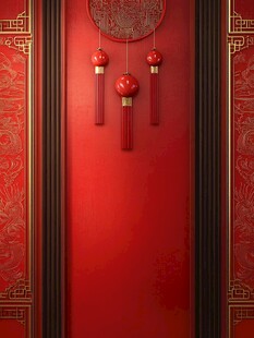 中式红墙挂饰喜庆场景