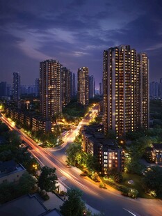 夜幕下的都市璀璨住宅区