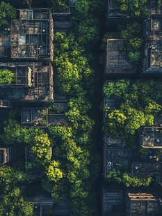 屋顶绿植覆盖的城市景观