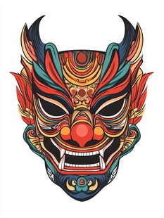 中式传统神兽面具插画