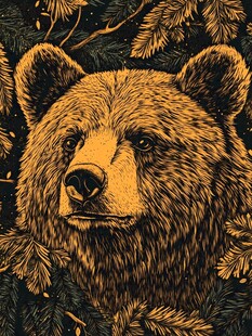 森林中的棕熊插画