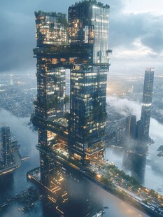 未来生态摩天大楼壮丽景观