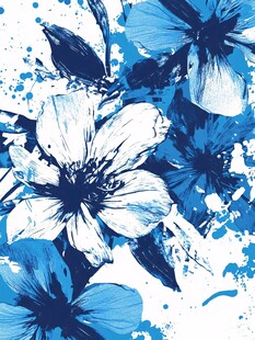 蓝调花卉艺术图案