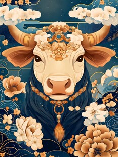 国风祥牛 繁花环绕的瑞兽