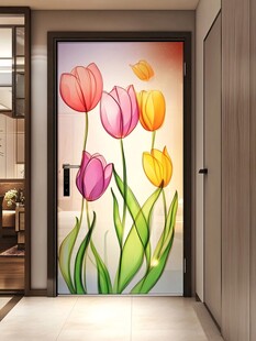 多彩郁金香门饰墙绘图案