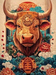 牛年吉祥 中式牛主题插画