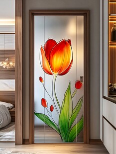 彩色郁金香玻璃门装饰画