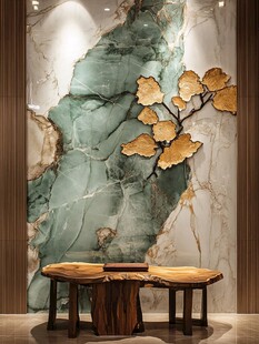 玉石墙饰搭配木质桌椅