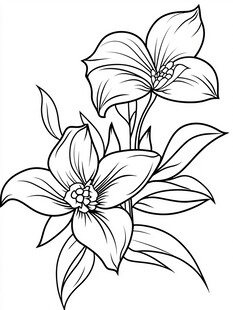 黑白线条花卉图案