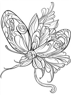 手绘装饰风蝴蝶黑白线稿