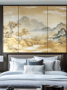 中式山水壁画装饰的卧室