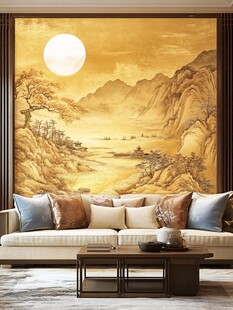 中式客厅山水壁画装饰