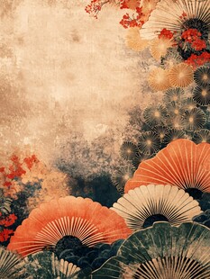 日式折扇花卉复古风背景
