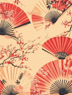 日式折扇与梅花雅致图景
